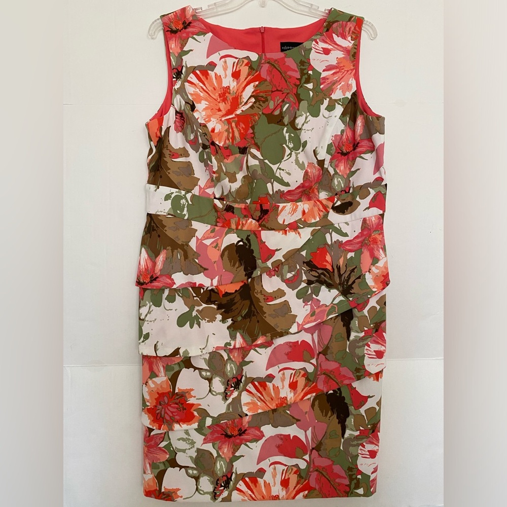 Connected Apparel Floral Tiered Sheath Dress – Size 18W, Excellent Condition